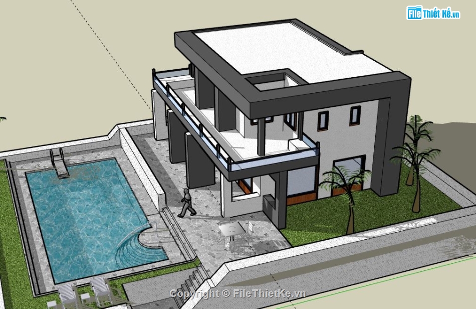 Biệt thự 2 tầng,model su biệt thự 2 tầng,biệt thự 2 tầng file su,sketchup biệt thự 2 tầng