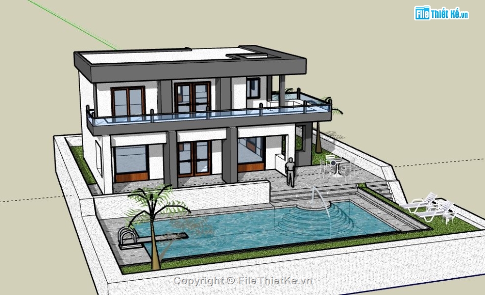 Biệt thự 2 tầng,model su biệt thự 2 tầng,biệt thự 2 tầng file su,sketchup biệt thự 2 tầng