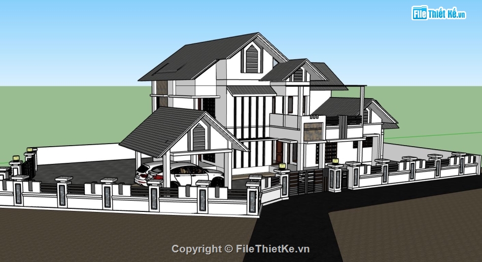 biệt thự 2 tầng,file su biệt thự 2 tầng,phối cảnh biệt thự 2 tầng,file sketchup biệt thự 2 tầng