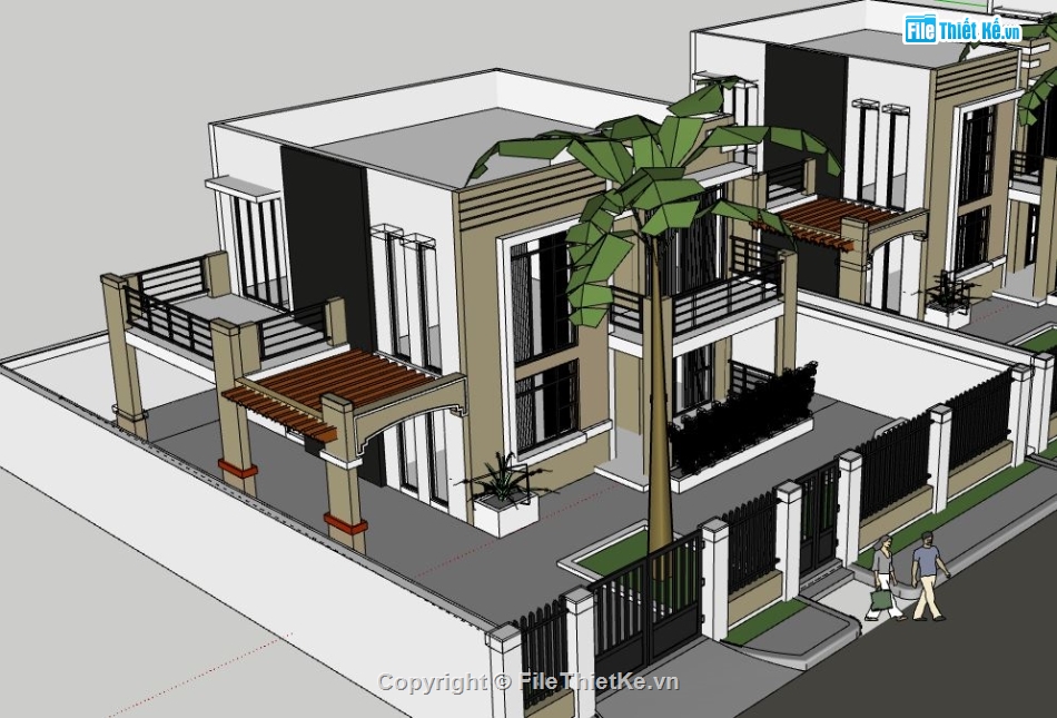 Biệt thự 2 tầng,model su biệt thự 2 tầng,biệt thự 2 tầng file su,sketchup biệt thự 2 tầng