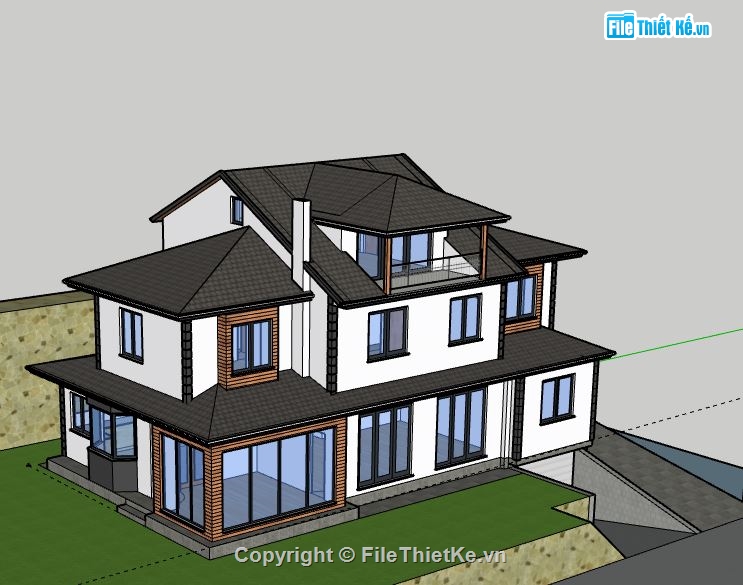 Biệt thự 2 tầng,model su biệt thự 2 tầng,sketchup biệt thự 2 tầng