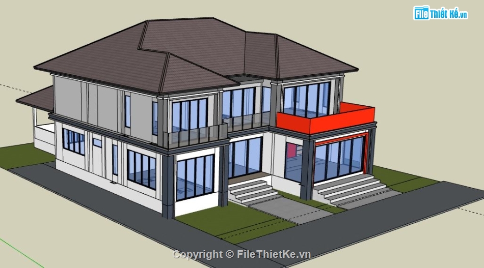 Biệt thự 2 tầng,model su biệt thự 2 tầng,mẫu biệt thự 2 tầng sketchup