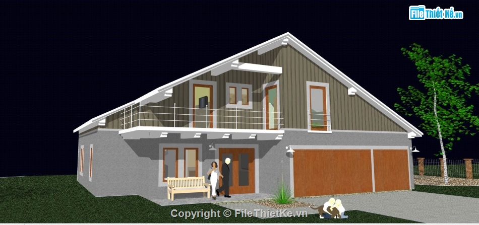 Biệt thự  2 tầng,su biệt thự 2 tầng,file sketchup biệt thự 2 tầng