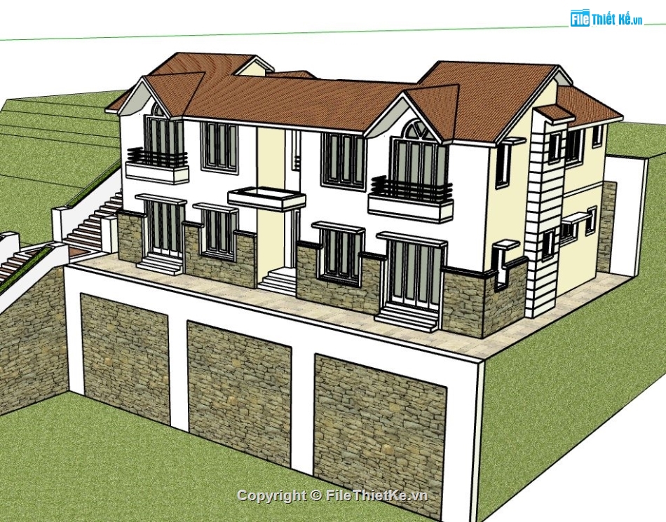 Biệt thự 2 tầng,model su biệt thự 2 tầng,biệt thự 2 tầng file su,sketchup biệt thự 2 tầng