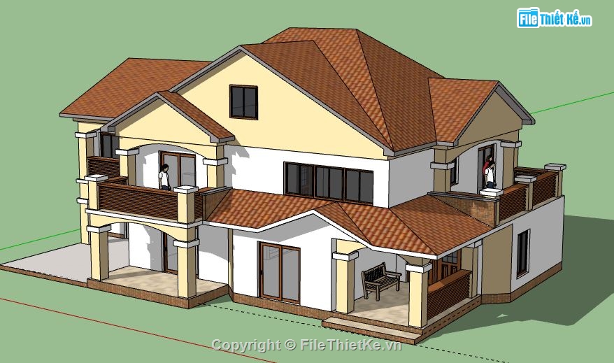 Biệt thự 2 tầng,model su biệt thự 2 tầng,biệt thự 2 tầng file su,file sketchup biệt thự 2 tầng