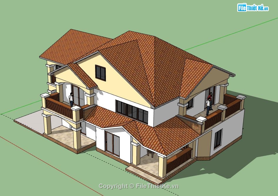 Biệt thự 2 tầng,model su biệt thự 2 tầng,biệt thự 2 tầng file su,file sketchup biệt thự 2 tầng