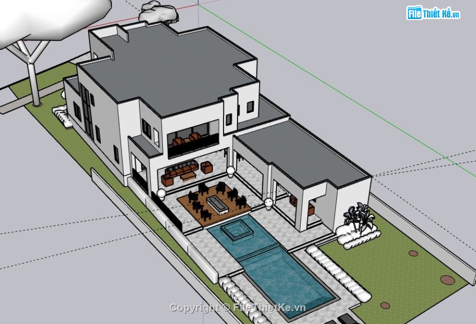 Biệt thự 2 tầng,model su biệt thự 2 tầng,file su biệt thự 2 tầng,sketchup biệt thự 2 tầng