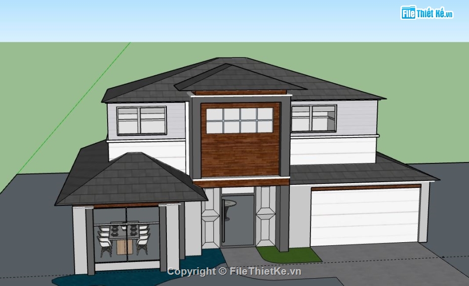 Biệt thự 2 tầng,model su biệt thự 2 tầng,file sketchup biệt thự 2 tầng