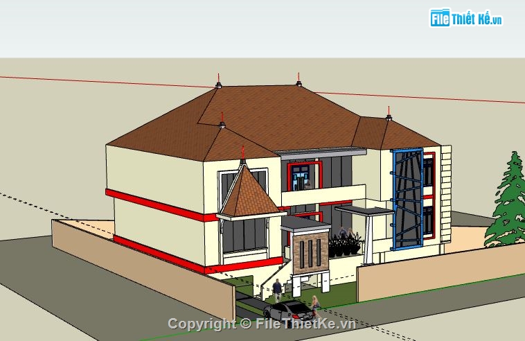 Biệt thự 2 tầng,model su biệt thự 2 tầng,biệt thự 2 tầng sketchup,file sketchup biệt thự 2 tầng