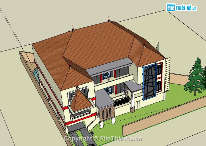 Biệt thự 2 tầng,model su biệt thự 2 tầng,biệt thự 2 tầng sketchup,file sketchup biệt thự 2 tầng