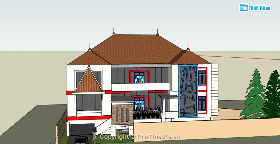 Biệt thự 2 tầng,model su biệt thự 2 tầng,biệt thự 2 tầng sketchup,file sketchup biệt thự 2 tầng