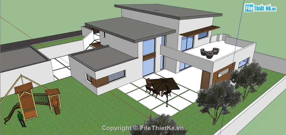 sketchup 2 tầng,file su biệt thự,sketchup biệt thự