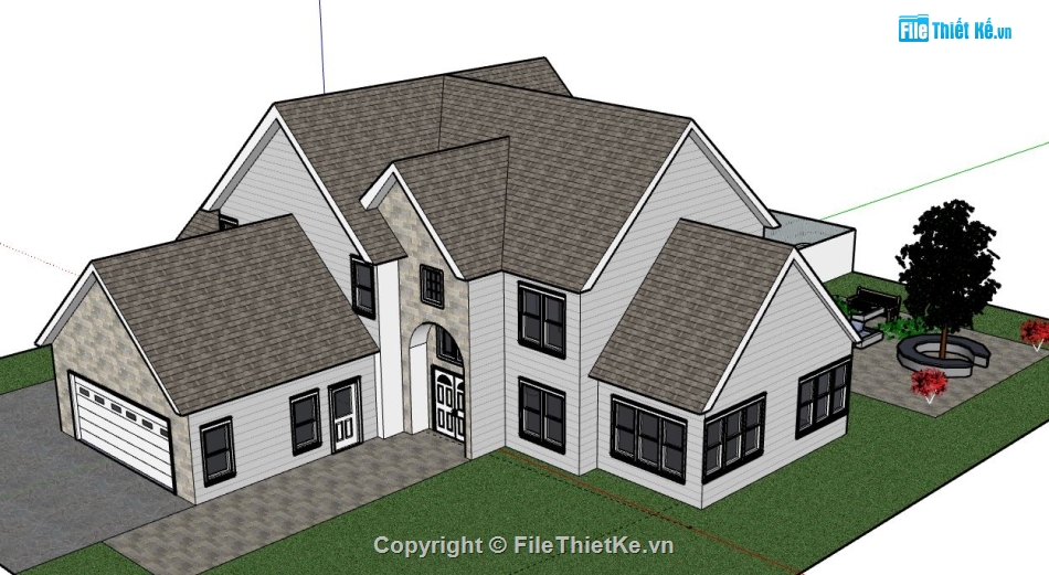 Biệt thự 2 tầng,model su biệt thự 2 tầng,biệt thự 2 tầng file su,sketchup biệt thự 2 tầng