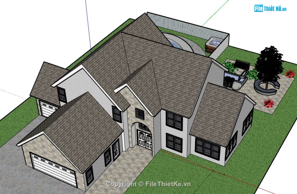 Biệt thự 2 tầng,model su biệt thự 2 tầng,biệt thự 2 tầng file su,sketchup biệt thự 2 tầng