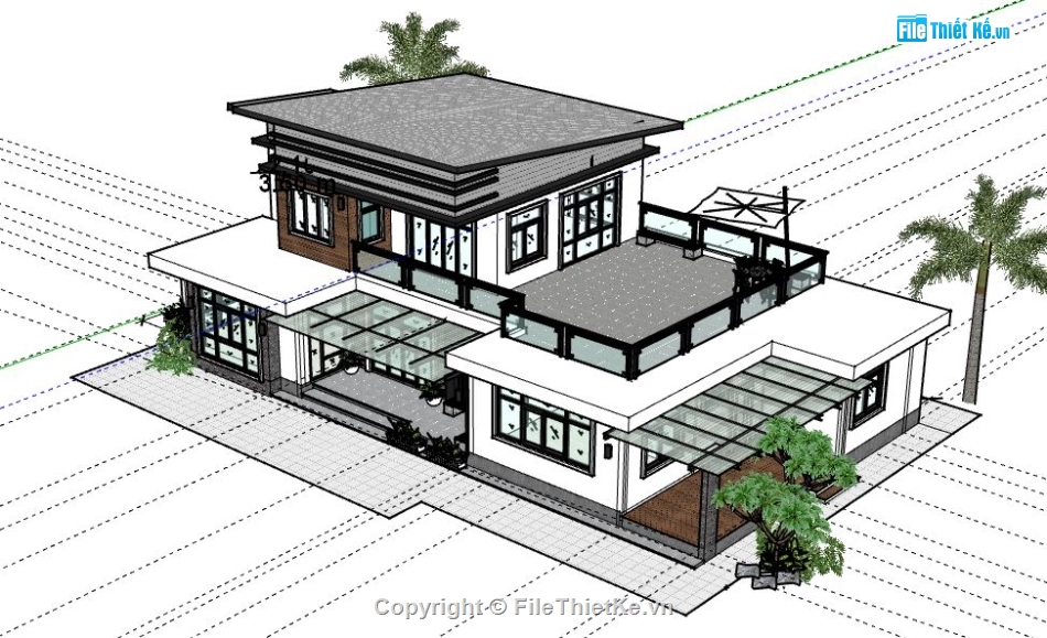 File su biệt thự 2 tầng,model su biệt thự 2 tầng,biệt thự 2 tầng file sketchup,sketchup biệt thự 2 tầng