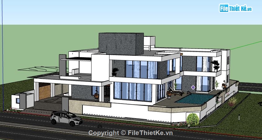 Biệt thự 2 tầng,model su biệt thự 2 tầng,biệt thự 2 tầng file su,file sketchup biệt thự 2 tầng,dựng biệt thự 2 tầng model su