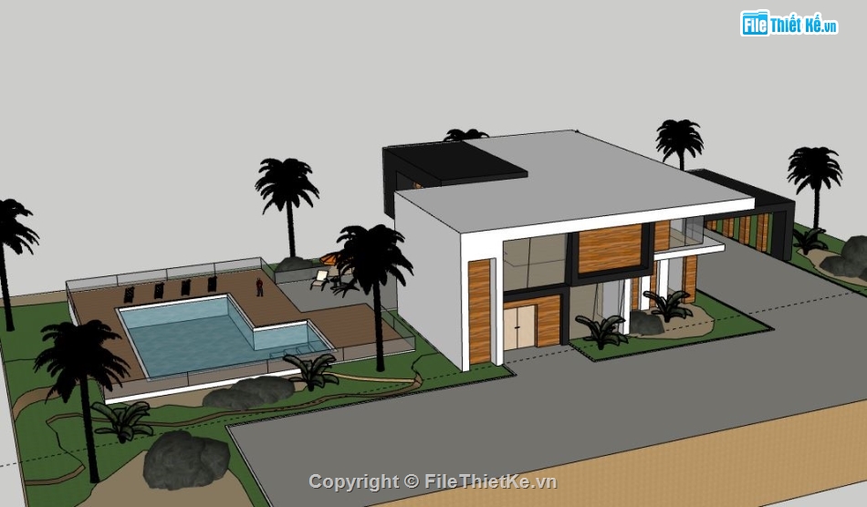 Biệt thự 2 tầng,model su biệt thự 2 tầng,file sketchup biệt thự 2 tầng