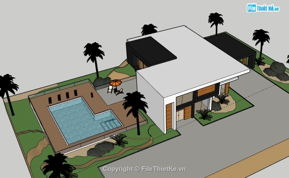 Biệt thự 2 tầng,model su biệt thự 2 tầng,file sketchup biệt thự 2 tầng