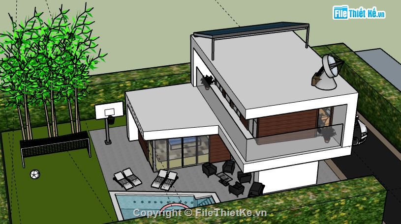 Biệt thự 2 tầng,model su biệt thự 2 tầng,biệt thự 2 tầng file su,sketchup biệt thự 2 tầng