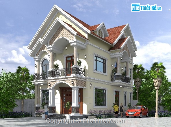 biệt thự 2 tầng,biệt thự mái thái,biệt thự mái thái 2 tầng