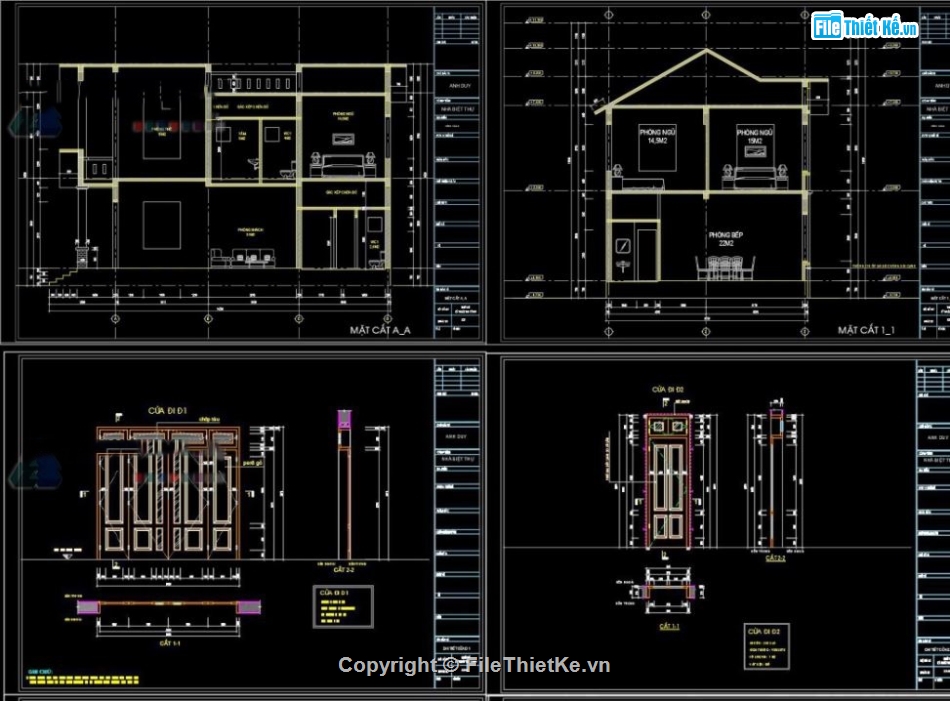 Biệt thự,Biệt thự 2 tầng,file cad biệt thự 2 tầng