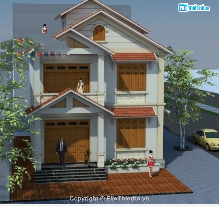 Biệt thự,Biệt thự 2 tầng,file cad biệt thự 2 tầng