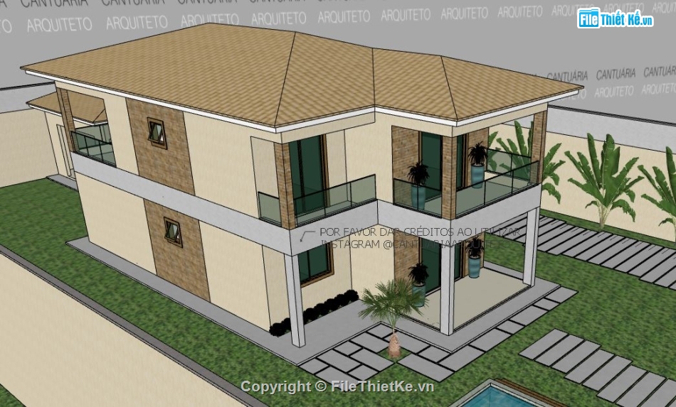 Biệt thự 2 tầng,model su biệt thự 2 tầng,biệt thự 2 tầng file su