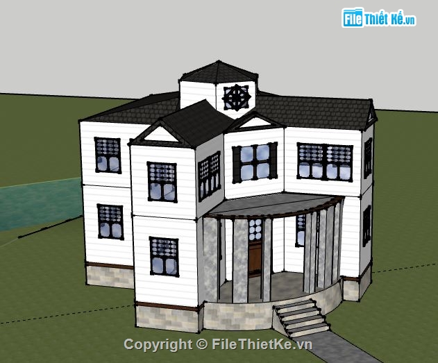 Biệt thự 2 tầng,model su biệt thự 2 tầng,biệt thự 2 tầng file su,file sketchup biệt thự 2 tầng