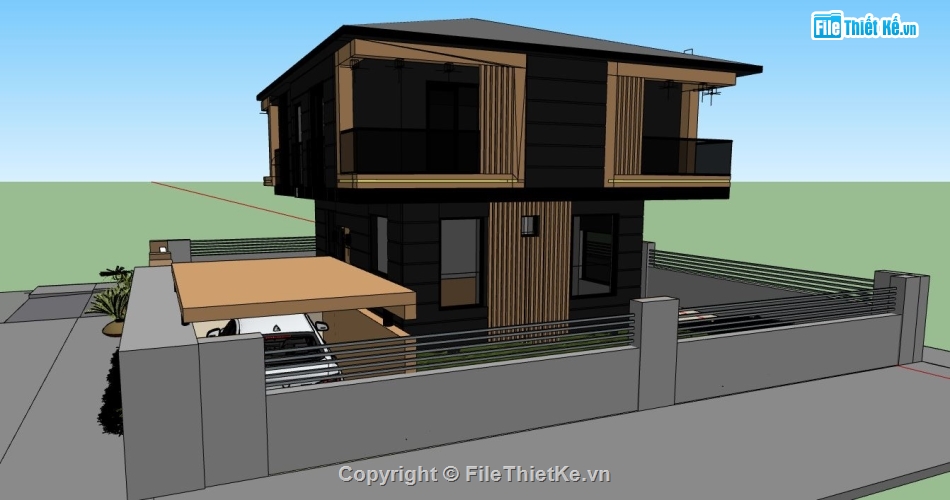 model su biệt thự,file sketchup biệt thự,su biệt thự 2 tầng