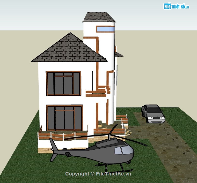 Biệt thự 2 tầng,model su biệt thự 2 tầng,file su biệt thự 2 tầng,mẫu biệt thự 2 tầng sketchup