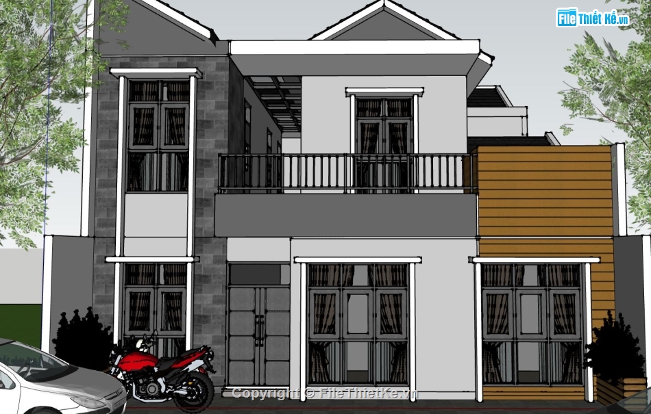 Biệt thự 2 tầng,Biệt thự  2 tầng Sketchup,Model su biệt thự 2 tầng,Biệt thự 2 tầng file su