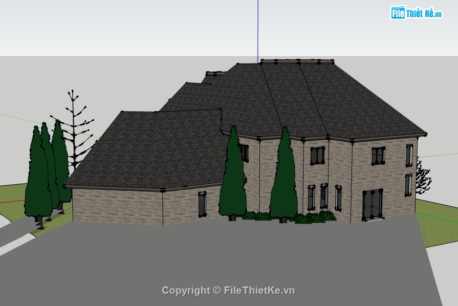 biệt thự phong cách châu âu 2 tầng,file su thiết kế biệt thự,nhà biệt thự 2 tầng dựng model su