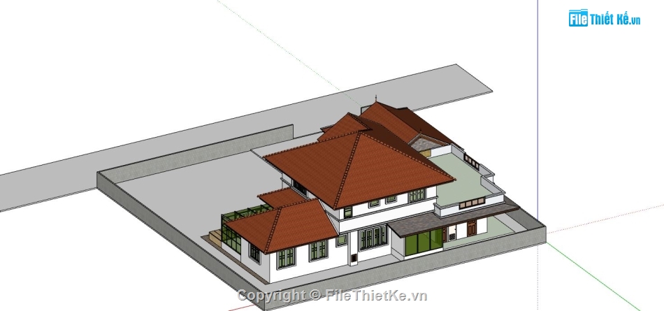 Biệt thự 2 tầng cổ điển,Biệt thự cổ điển,file sketchup biệt thự 2 tầng,phối cảnh biệt thự 2 tầng