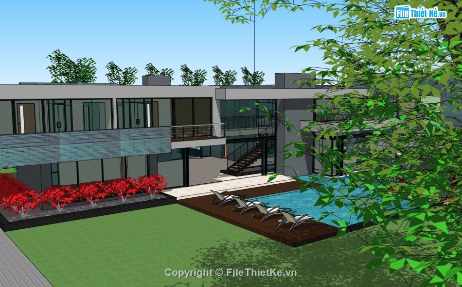 Biệt thự  2 tầng,model su biệt thự 2 tầng,file sketchup biệt thự 2 tầng