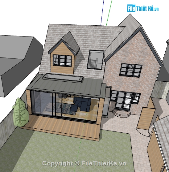 biệt thự 2 tầng file sketchup,file su nhà biệt thự,bao cảnh file su biệt thự