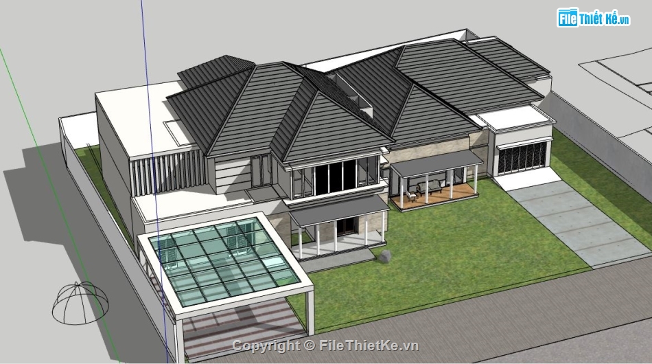 Biệt thự 2 tầng hiện đại,biệt thự 2 tầng,file sketchup biệt thự 2 tầng,biệt thự 2 tầng file su,file su biệt thự 2 tầng