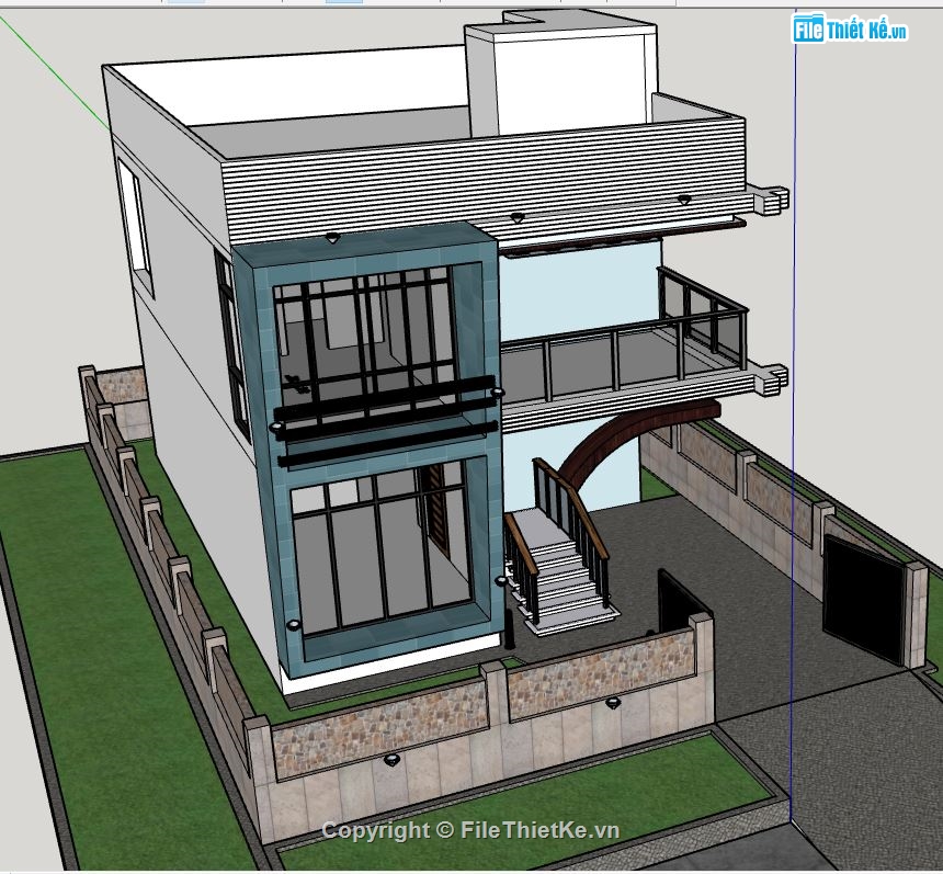 Biệt thự  2 tầng,biệt thự phố 2 tầng,mẫu biệt thự sketchup,model su biệt thự