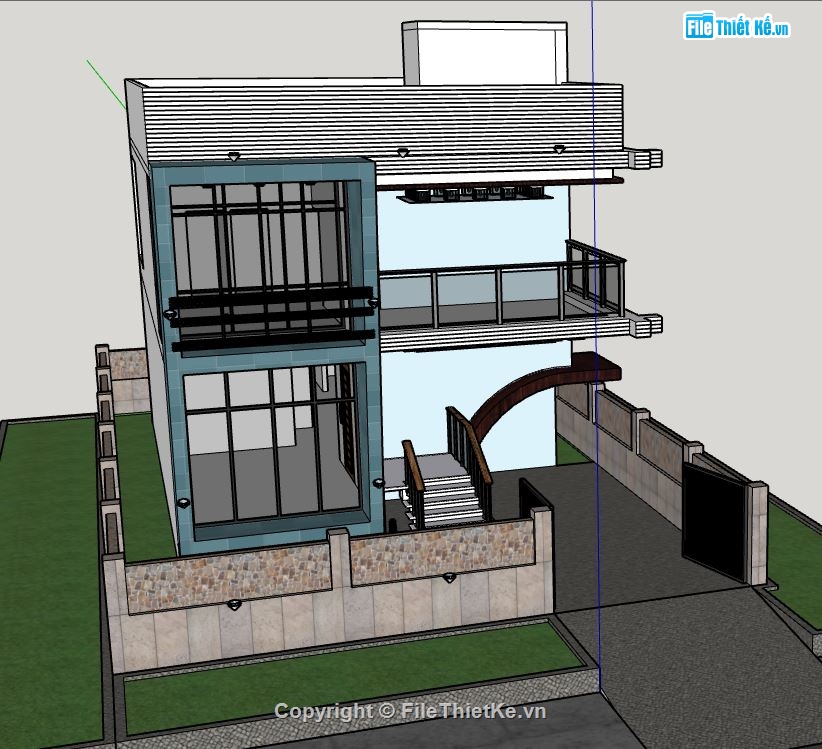 Biệt thự  2 tầng,biệt thự phố 2 tầng,mẫu biệt thự sketchup,model su biệt thự