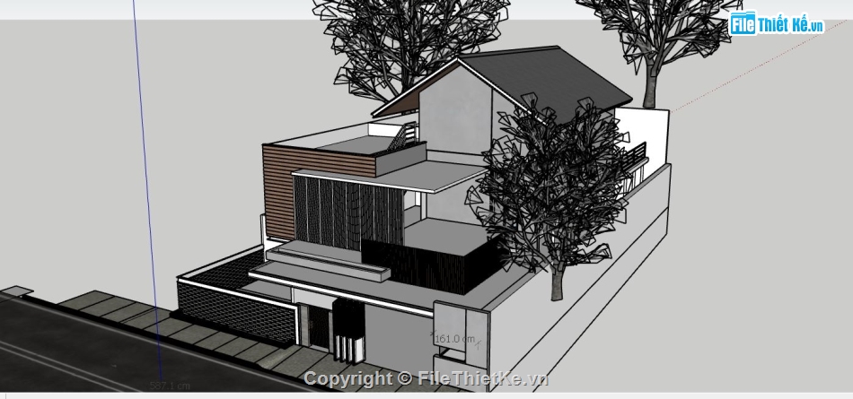 Biệt thự  2 tầng,su biệt thự 2 tầng,file sketchup biệt thự 2 tầng