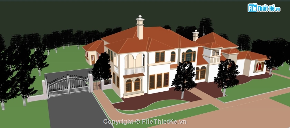 file 3d sketchup,Biệt thự  2 tầng,thiết kế biệt thự 2 tầng file su,biệt thự 2 tầng