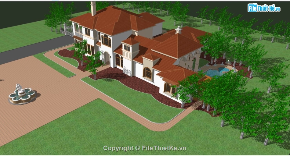 file 3d sketchup,Biệt thự  2 tầng,thiết kế biệt thự 2 tầng file su,biệt thự 2 tầng