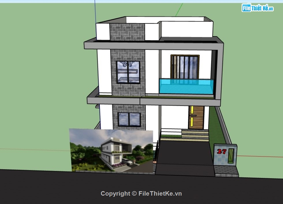 Biệt thự file sketchup,Biệt thự  2 tầng,file sketchup biệt thự,file su biệt thự