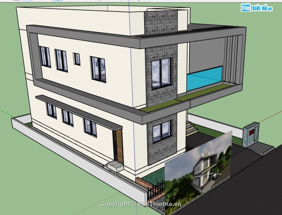 Biệt thự file sketchup,Biệt thự  2 tầng,file sketchup biệt thự,file su biệt thự