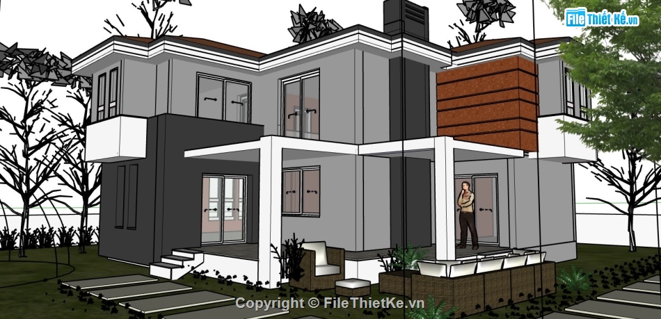 file su biệt thự,model su biệt thự 2 tầng,sketchup biệt thự