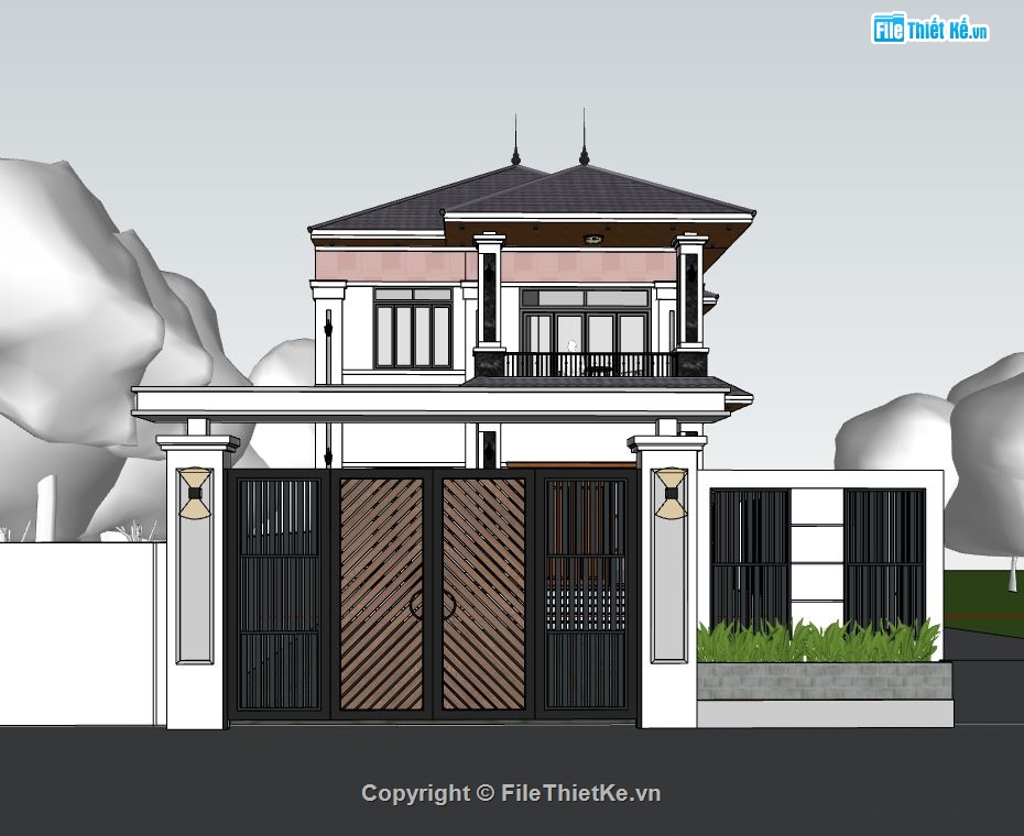 su biệt thự 2 tầng,sketchup biệt thự,model su biệt thự