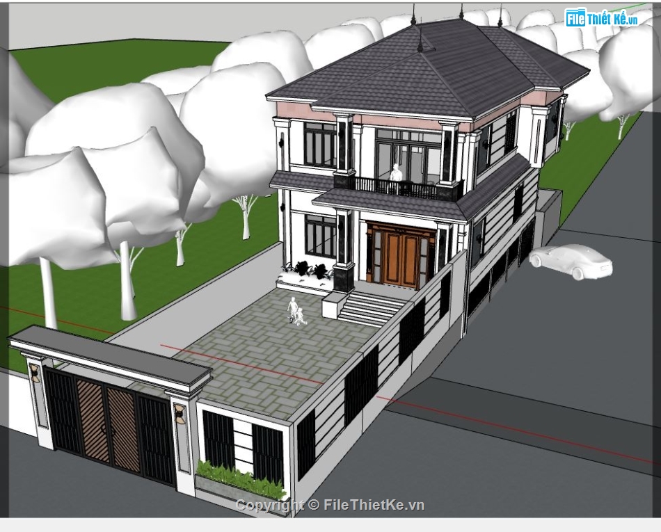 su biệt thự 2 tầng,sketchup biệt thự,model su biệt thự