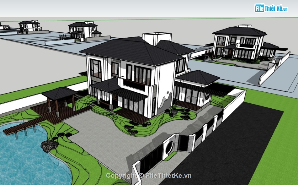 Biệt thự 2 tầng hiện đại,Biệt thự  2 tầng,sketchup biệt thự,file su biệt thự 2 tầng