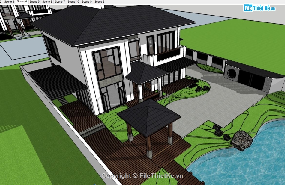 Biệt thự 2 tầng hiện đại,Biệt thự  2 tầng,sketchup biệt thự,file su biệt thự 2 tầng