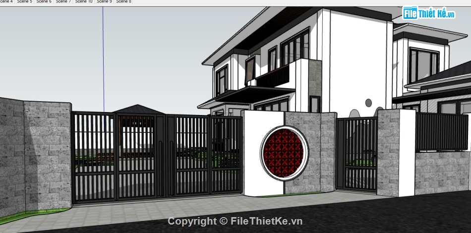 Biệt thự 2 tầng hiện đại,Biệt thự  2 tầng,sketchup biệt thự,file su biệt thự 2 tầng