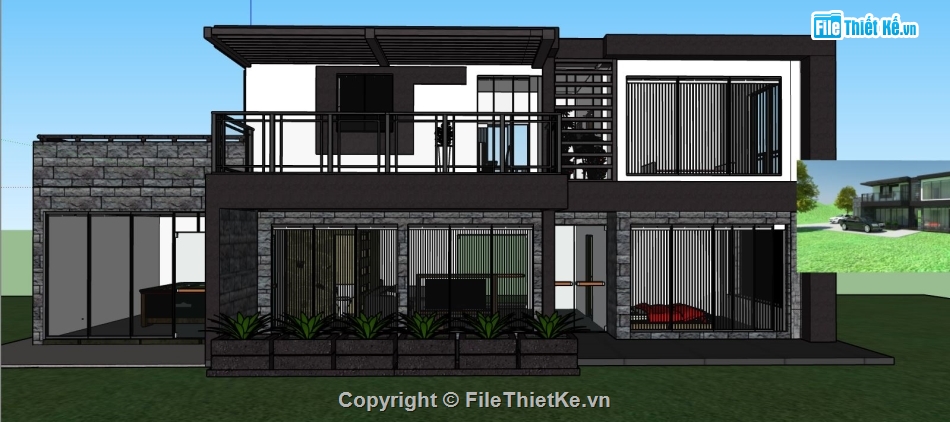 file su biệt thự 2 tầng,file sketchup biệt thự 2 tầng,model su biệt thự 2 tầng